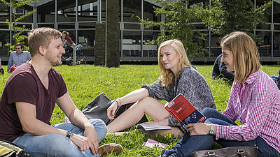 Studierende sitzend im grünen Gras