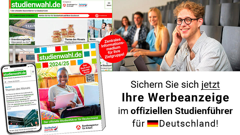 Werbung: Sichern Sie sich jetzt Ihre Werbeanzeige im offiziellen Studienführer für Deutschland!