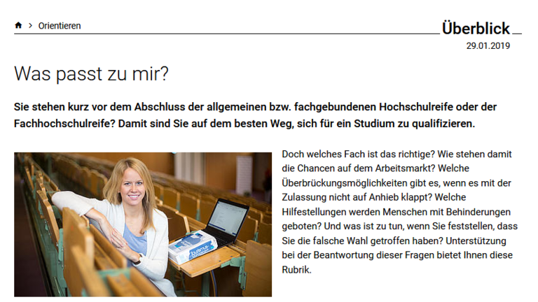 Screenshot einer Seite auf studienwahl.de.