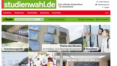 Screenshot der Startseite von studienwahl.de.
