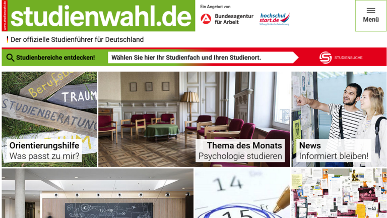 Foto der Start-Seite von www.studienwahl.de